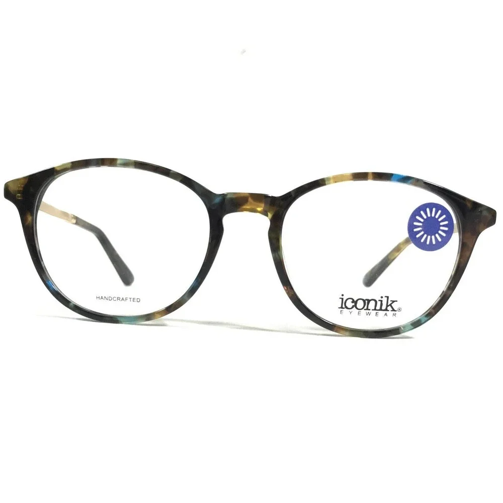 Iconik Eyeglasses Frames Ashley C2 Brown Blue Tortoise Gold Round 49-18-147
